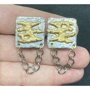 J Jansen Two Tone Statement Artisan Modernist Clip On Earrings